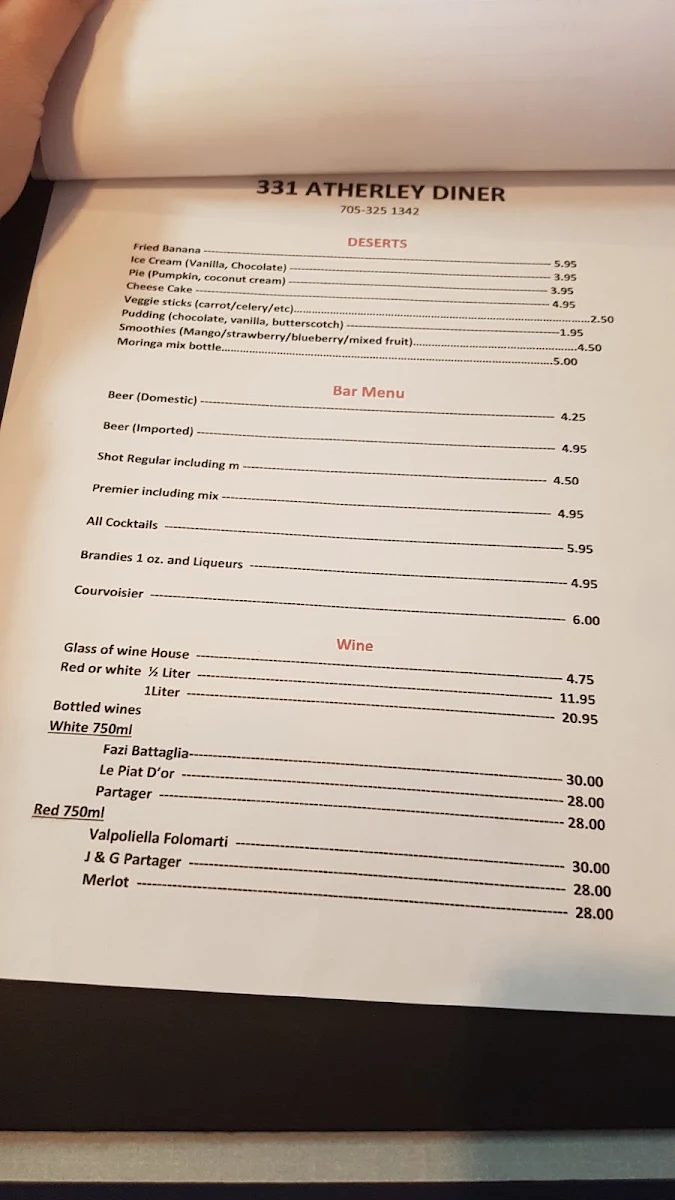 Menu, 331 Atherley Diner