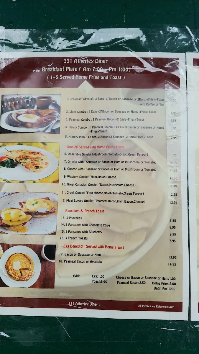 Menu, 331 Atherley Diner