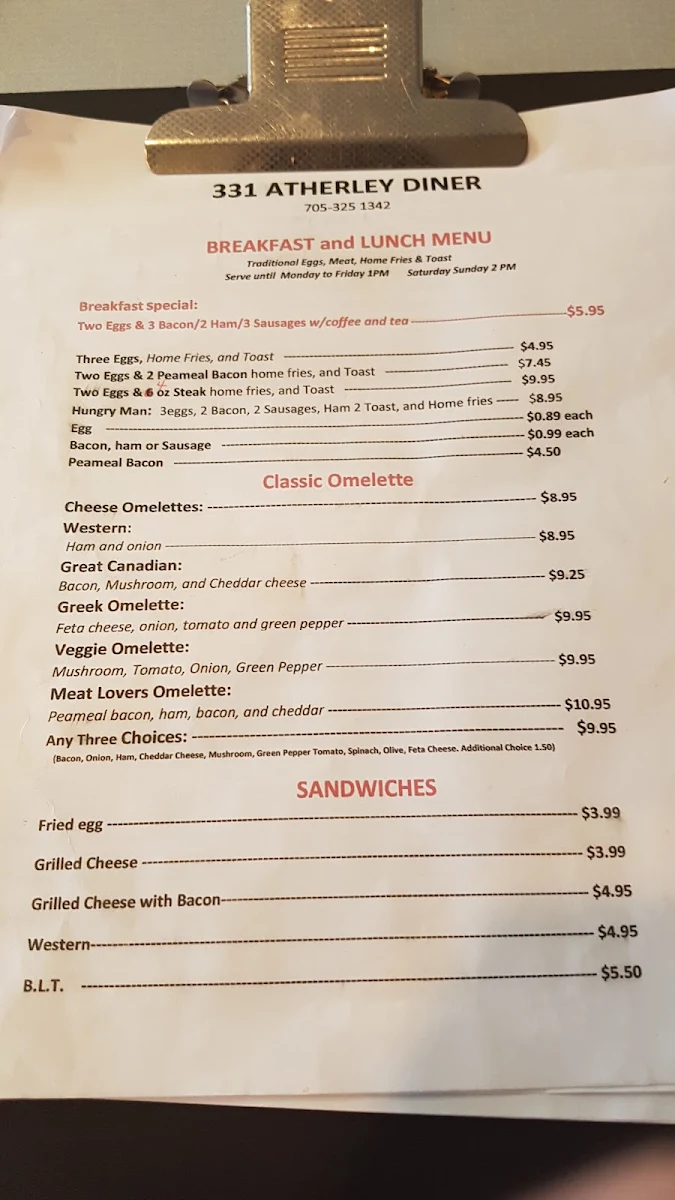 Menu, 331 Atherley Diner