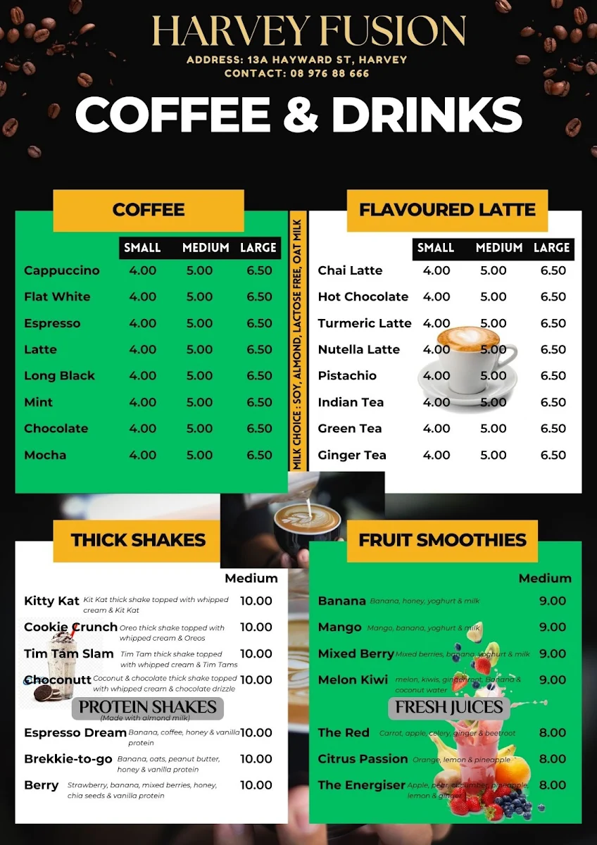 Menu, Harvey Fusion Cafe Kebab & Restaurant