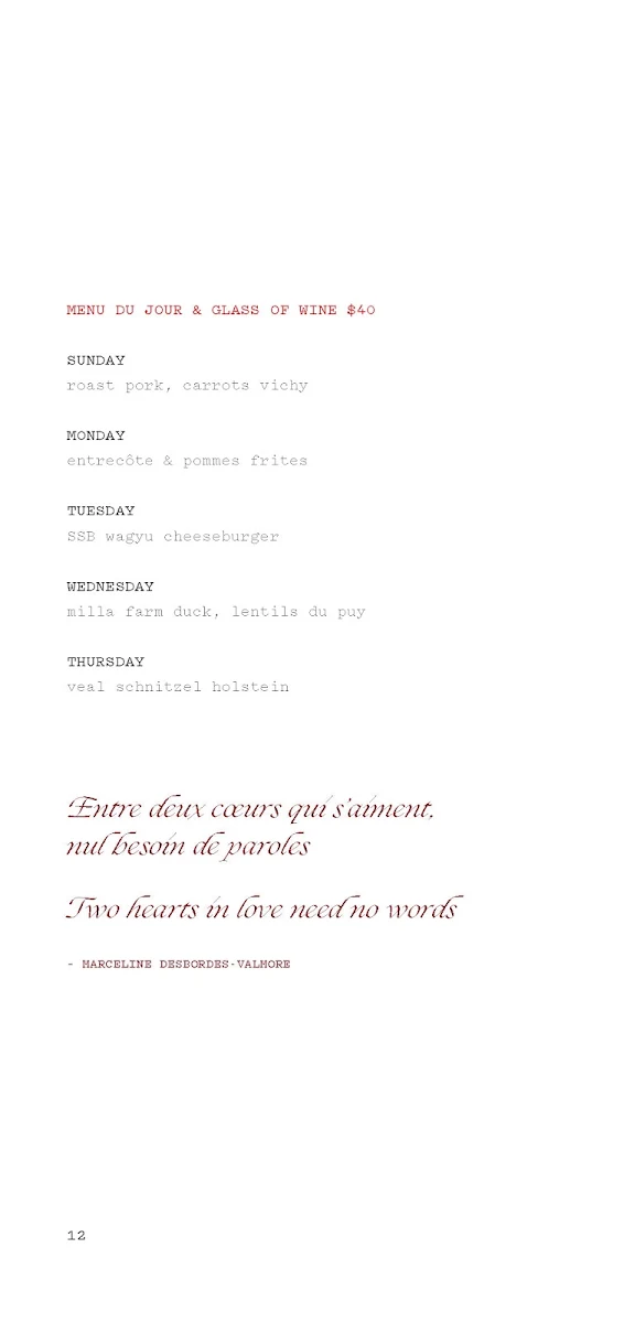 Menu, Smith St Bistrot