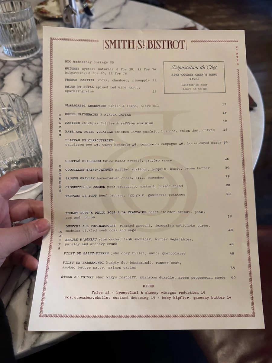 Menu, Smith St Bistrot