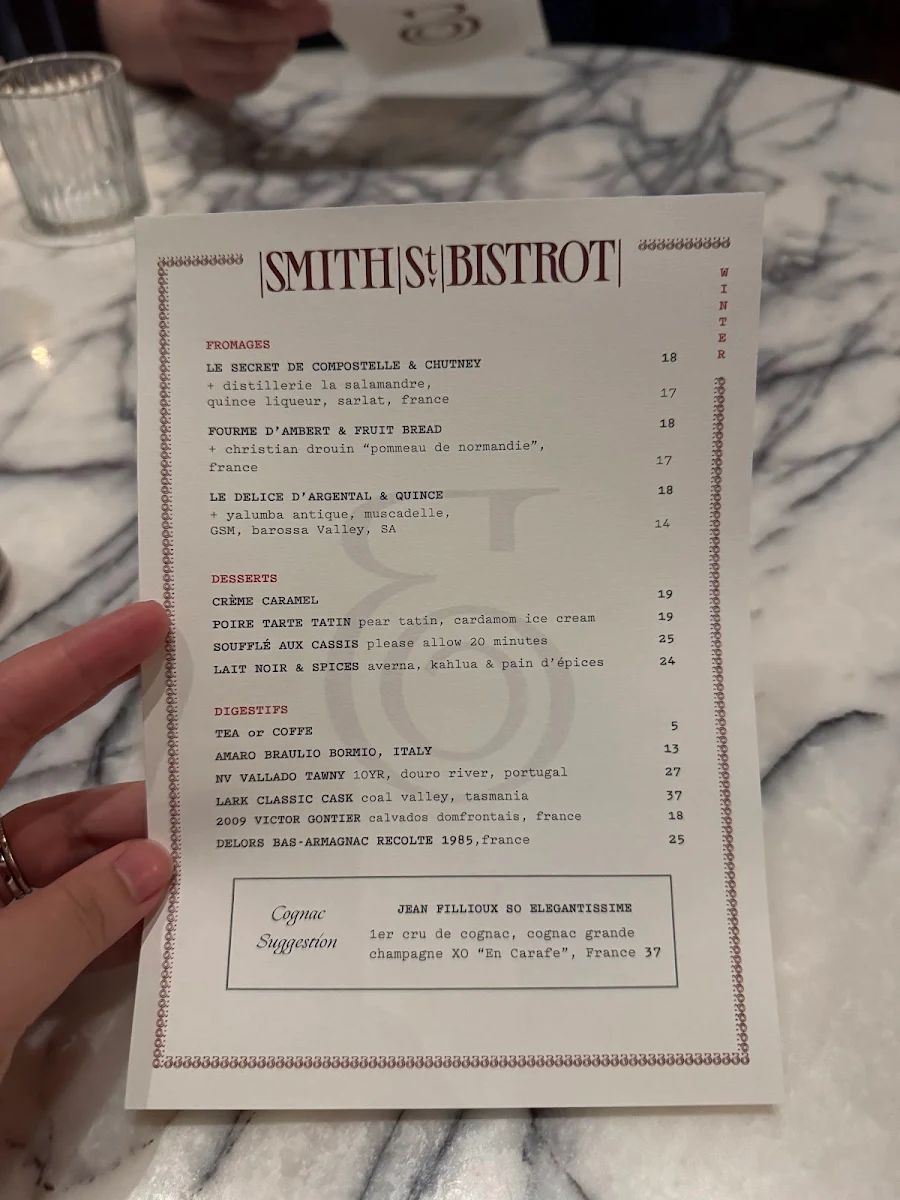 Menu, Smith St Bistrot