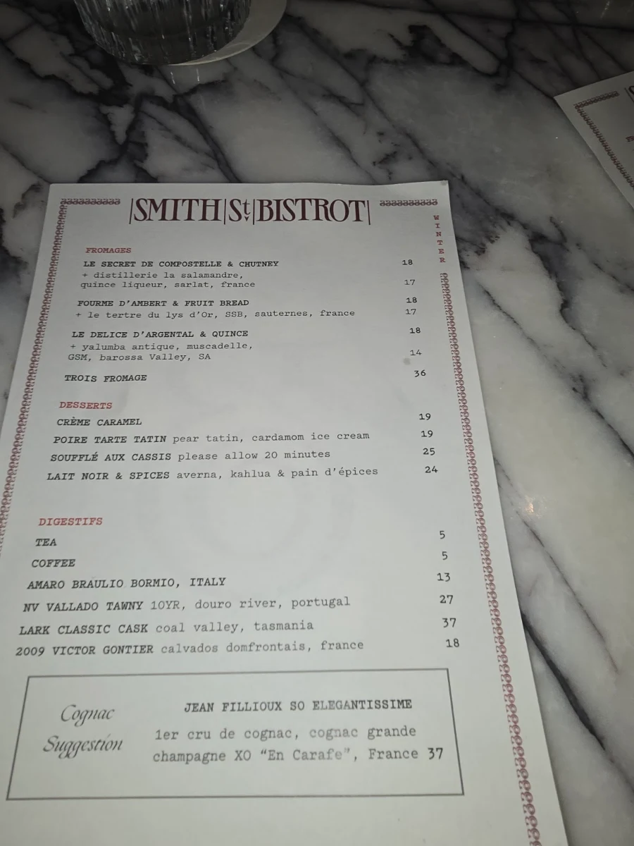 Menu, Smith St Bistrot