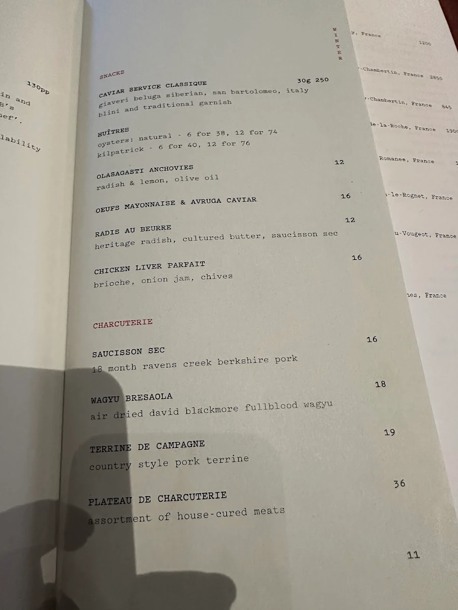 Menu, Smith St Bistrot