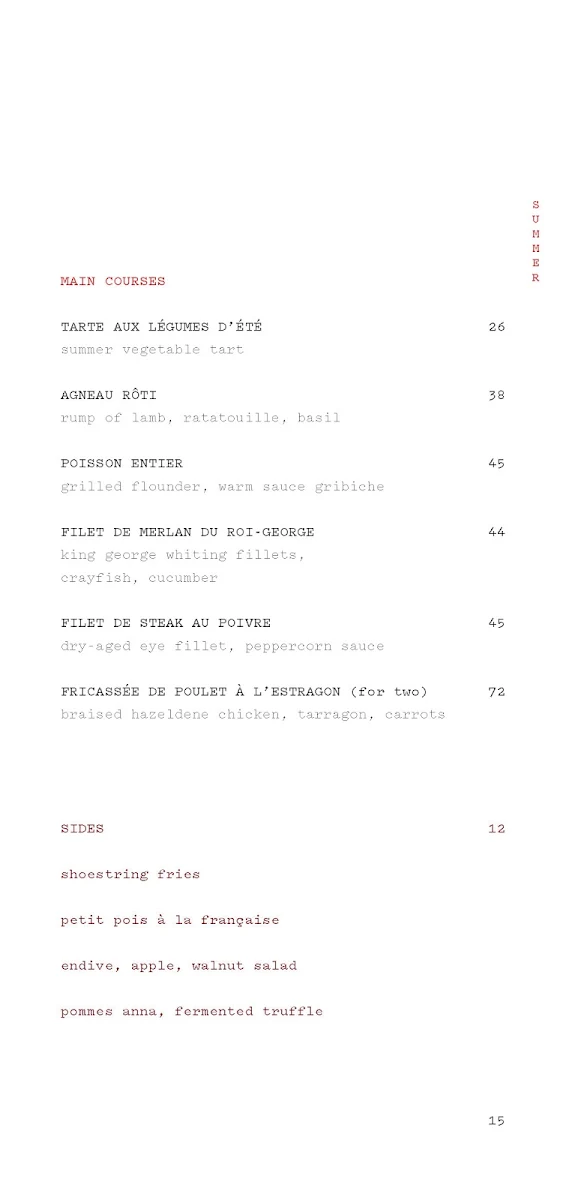Menu, Smith St Bistrot