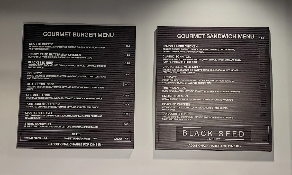 Menu, Blackseed Eatery