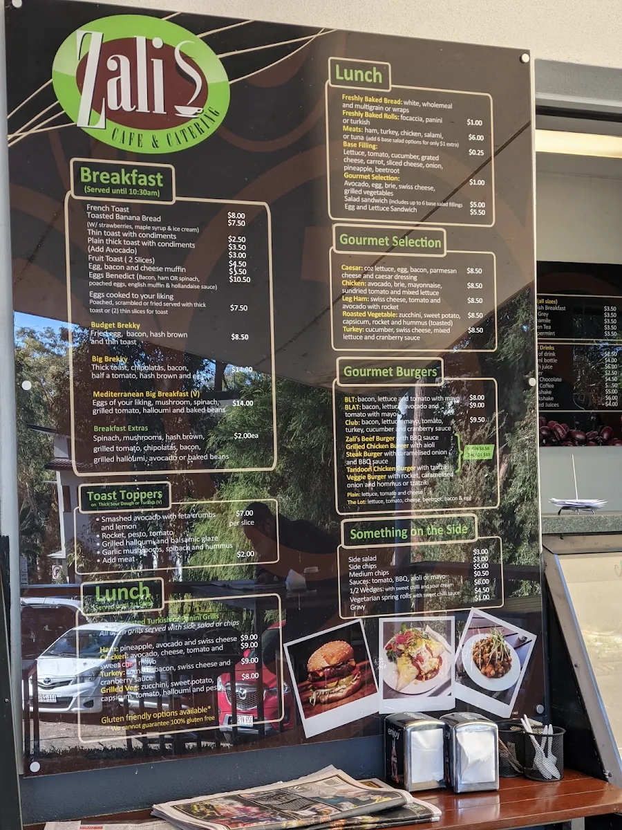 Menu, Zali's Cafe & Catering