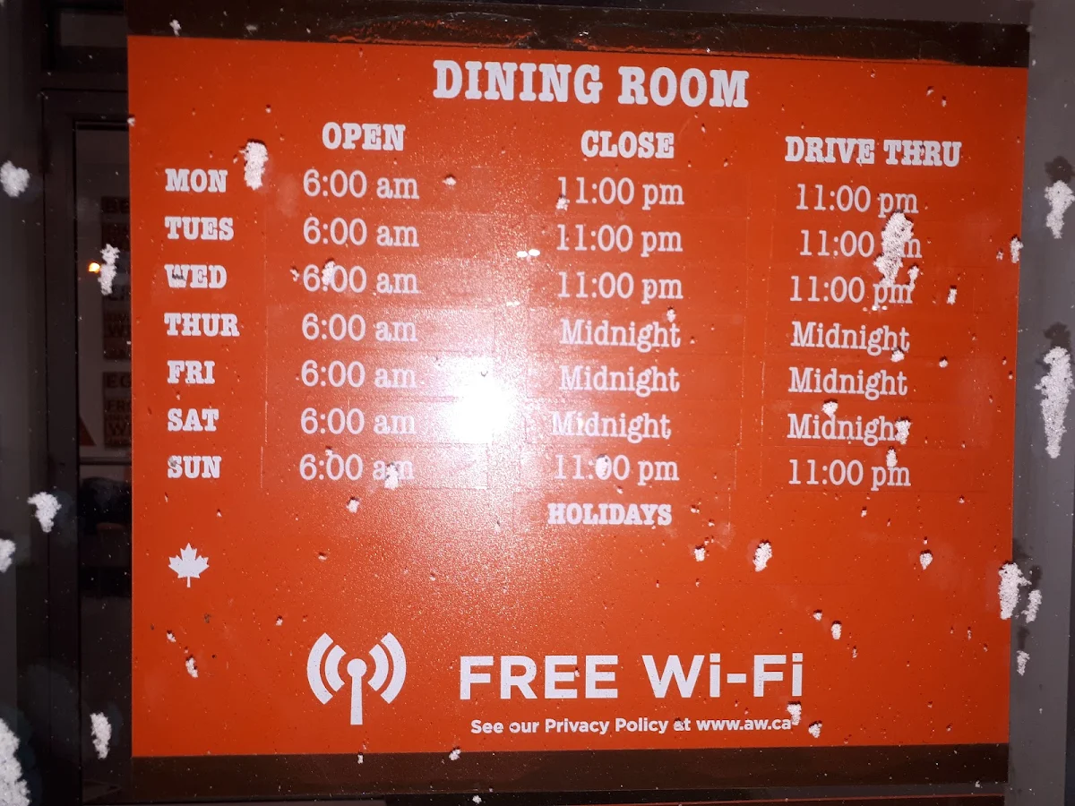 Menu, A&W Canada