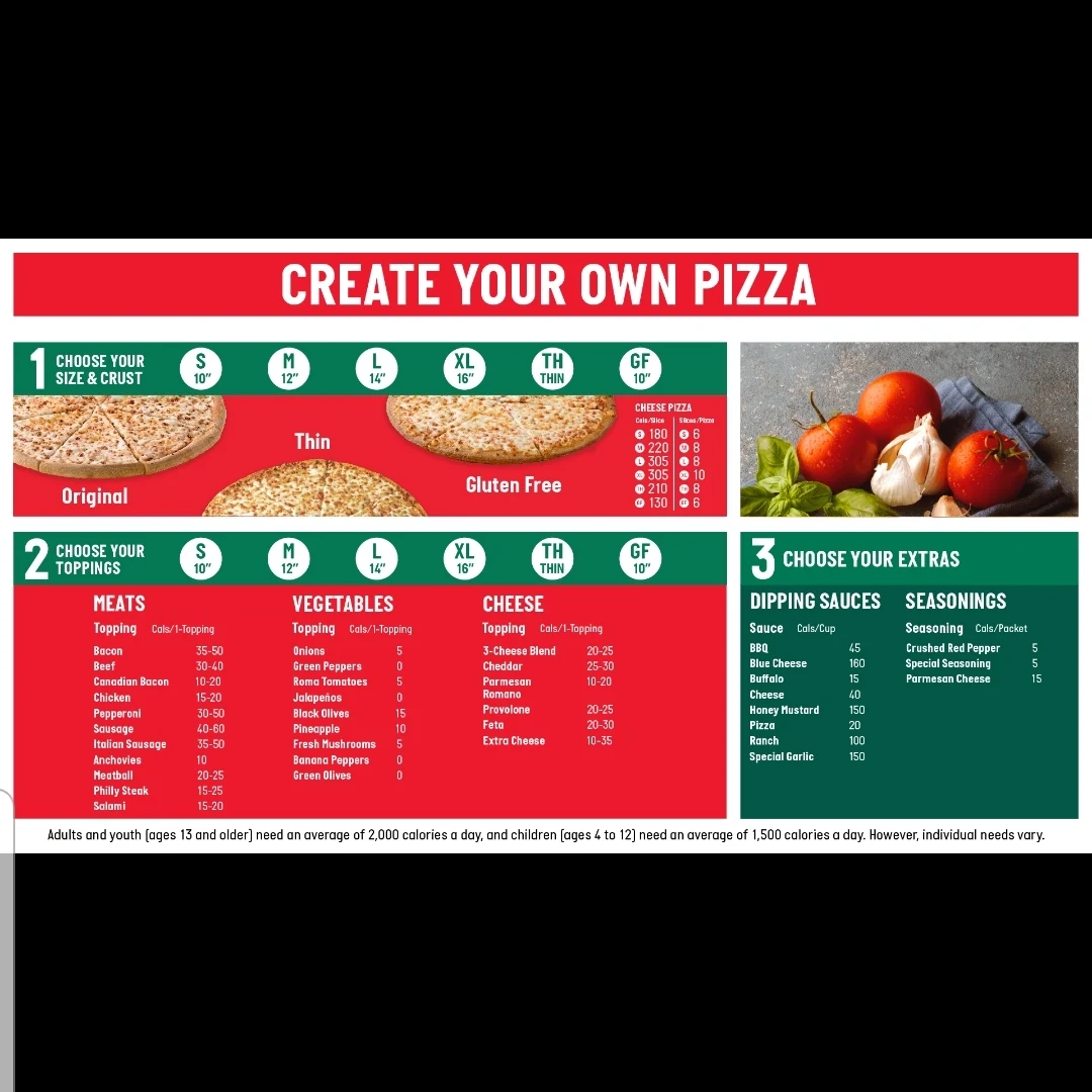 Menu, Papa Johns Pizza