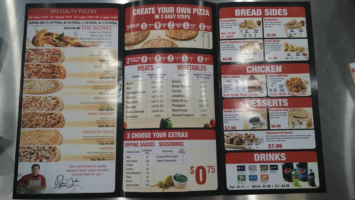 Menu, Papa Johns Pizza