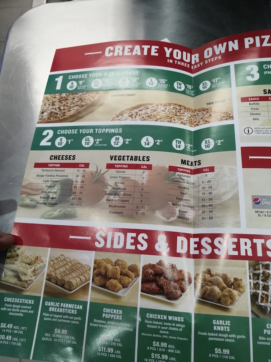Menu, Papa Johns Pizza