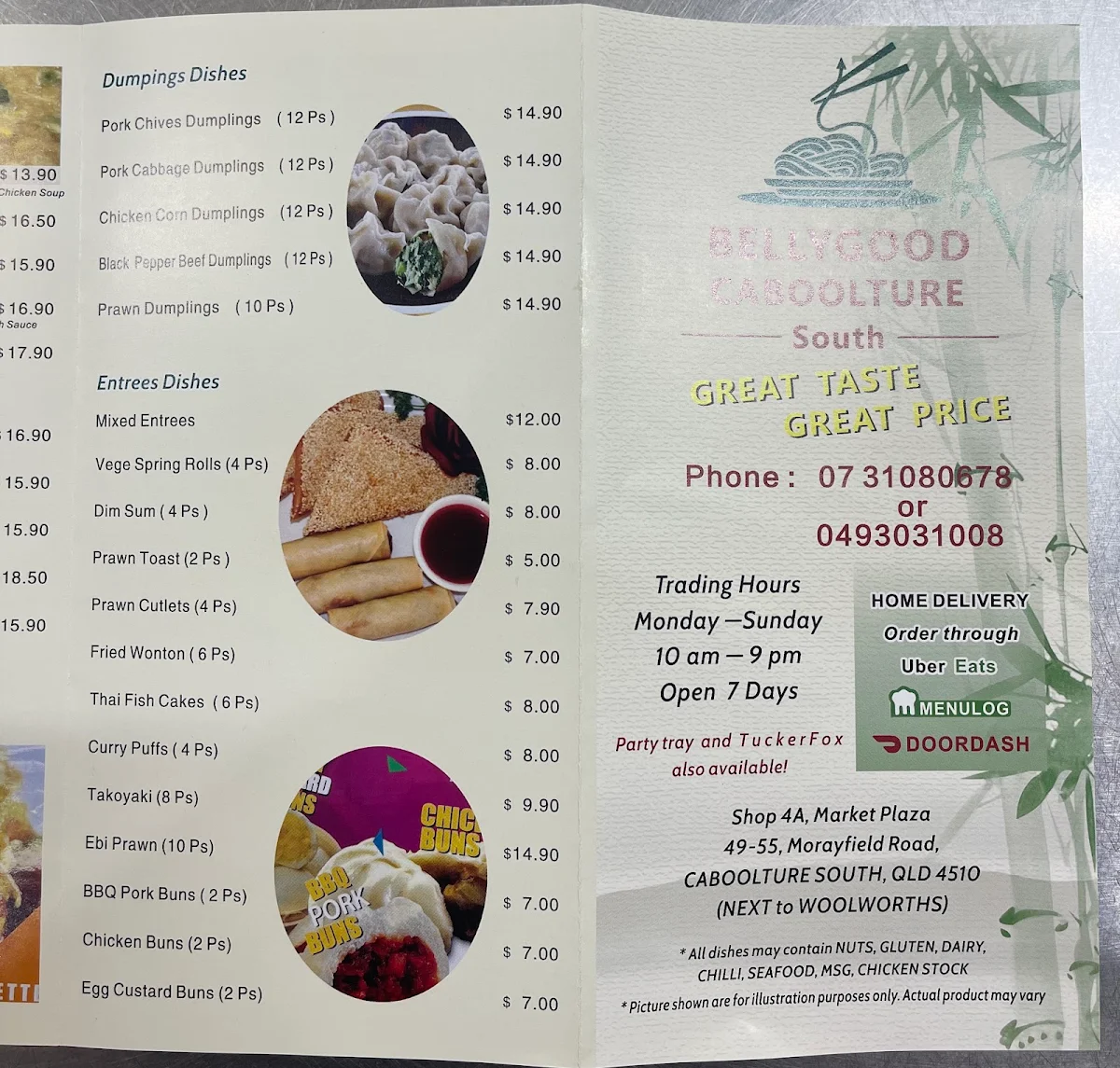 Menu, Bellygood Caboolture