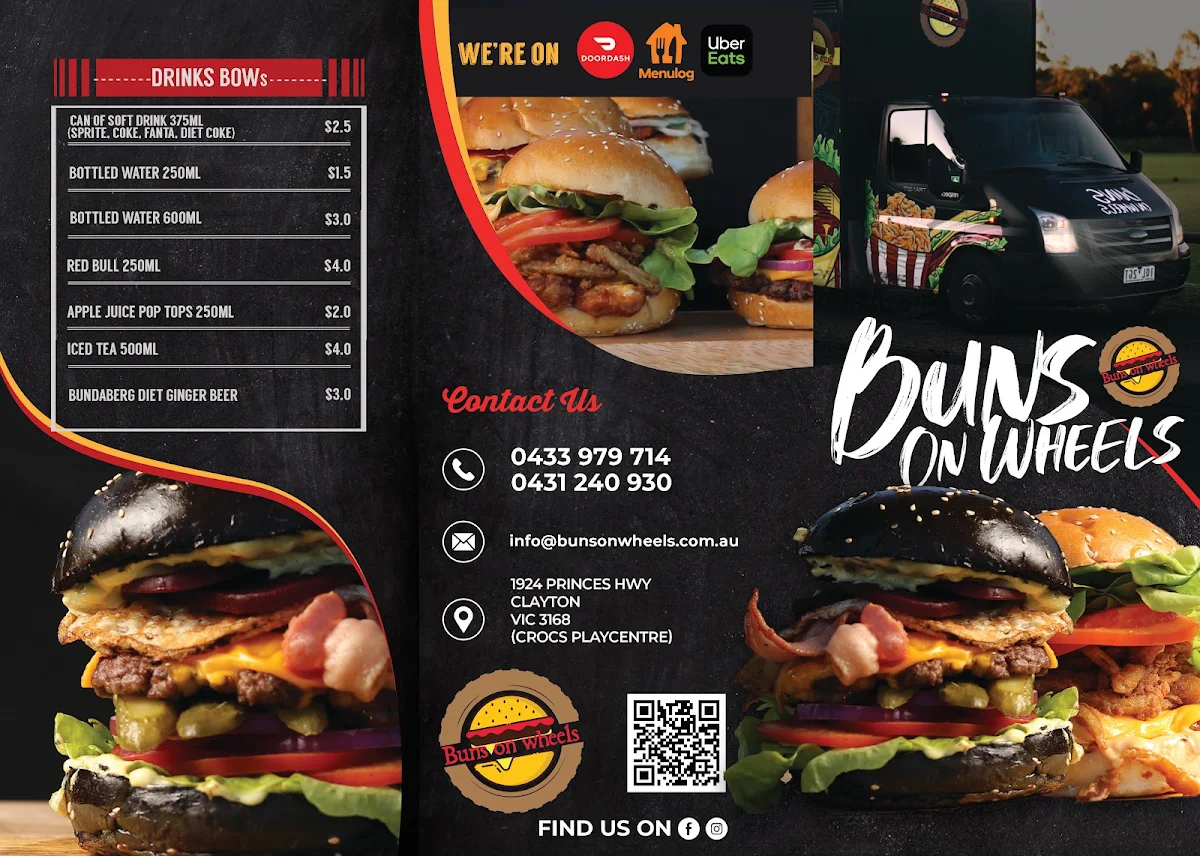 Menu, Buns On Wheels