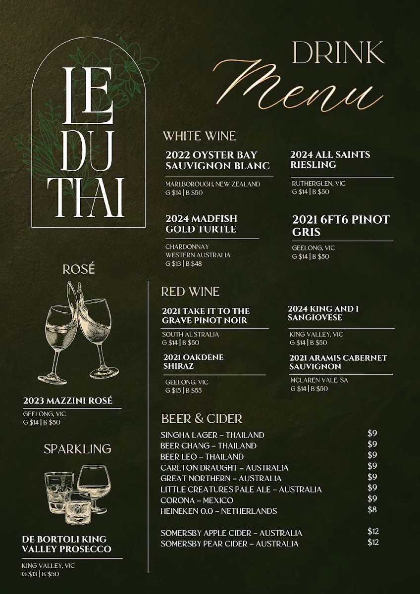 Menu, Le du thai (highton)