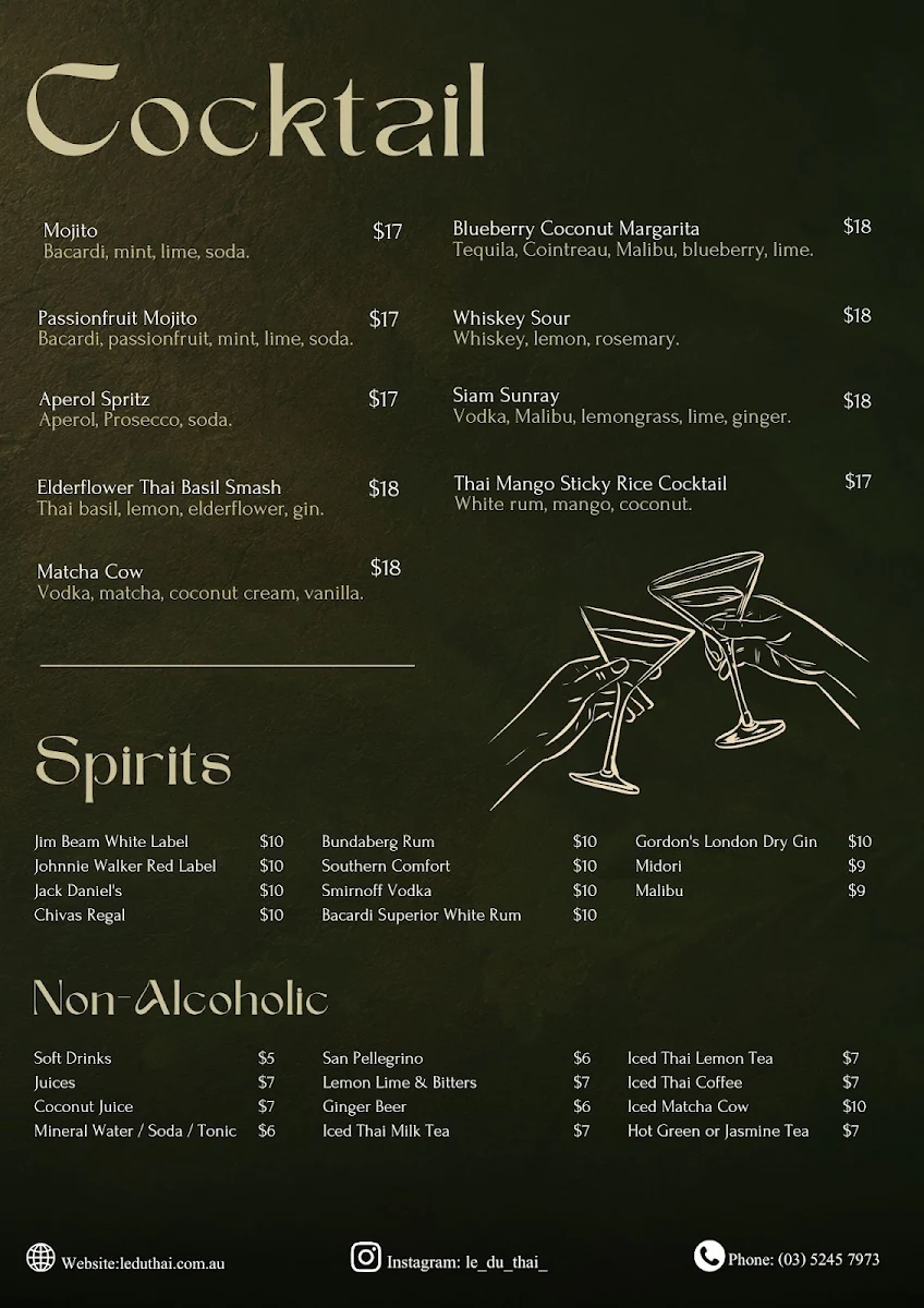 Menu, Le du thai (highton)