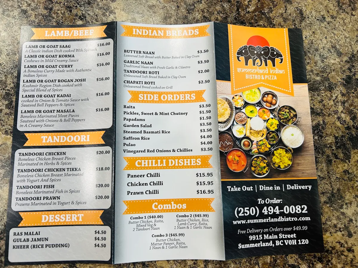 Menu, Summerland Indian Bistro & Pizza