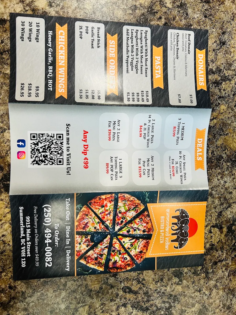 Menu, Summerland Indian Bistro & Pizza