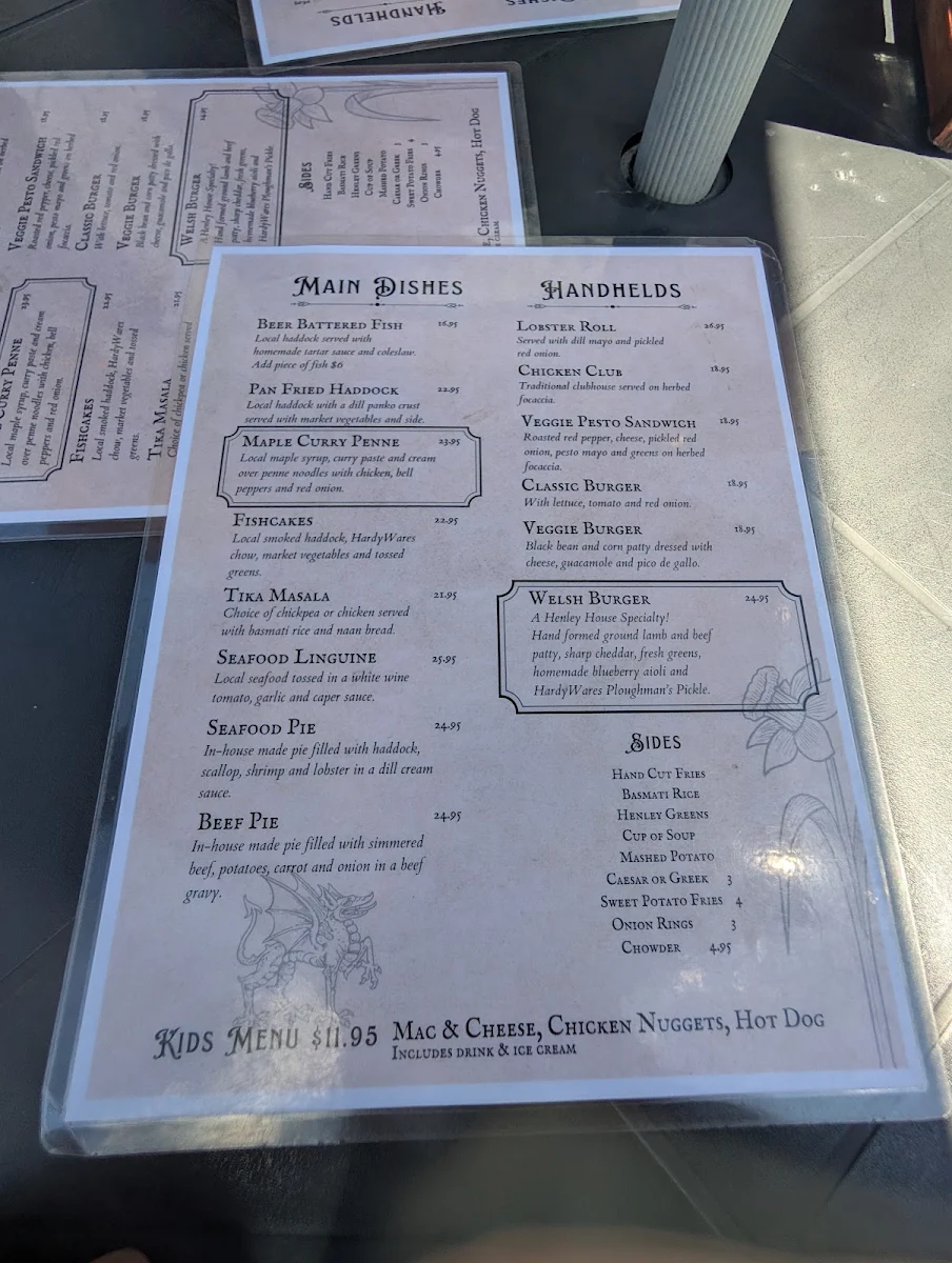 Menu, Henley House Pub And Restaurant
