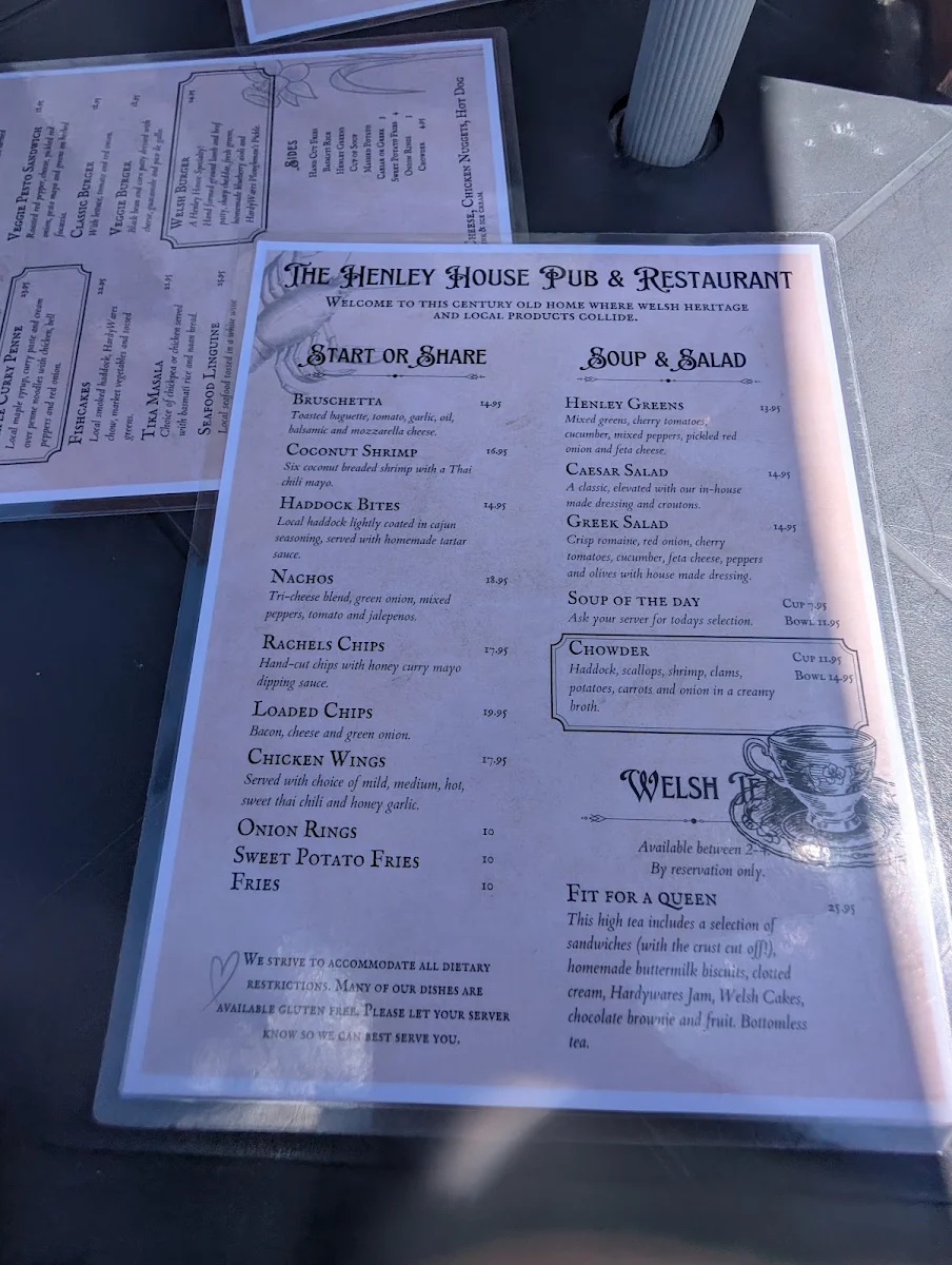 Menu, Henley House Pub And Restaurant