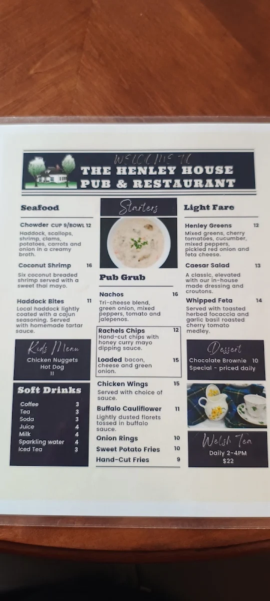 Menu, Henley House Pub And Restaurant