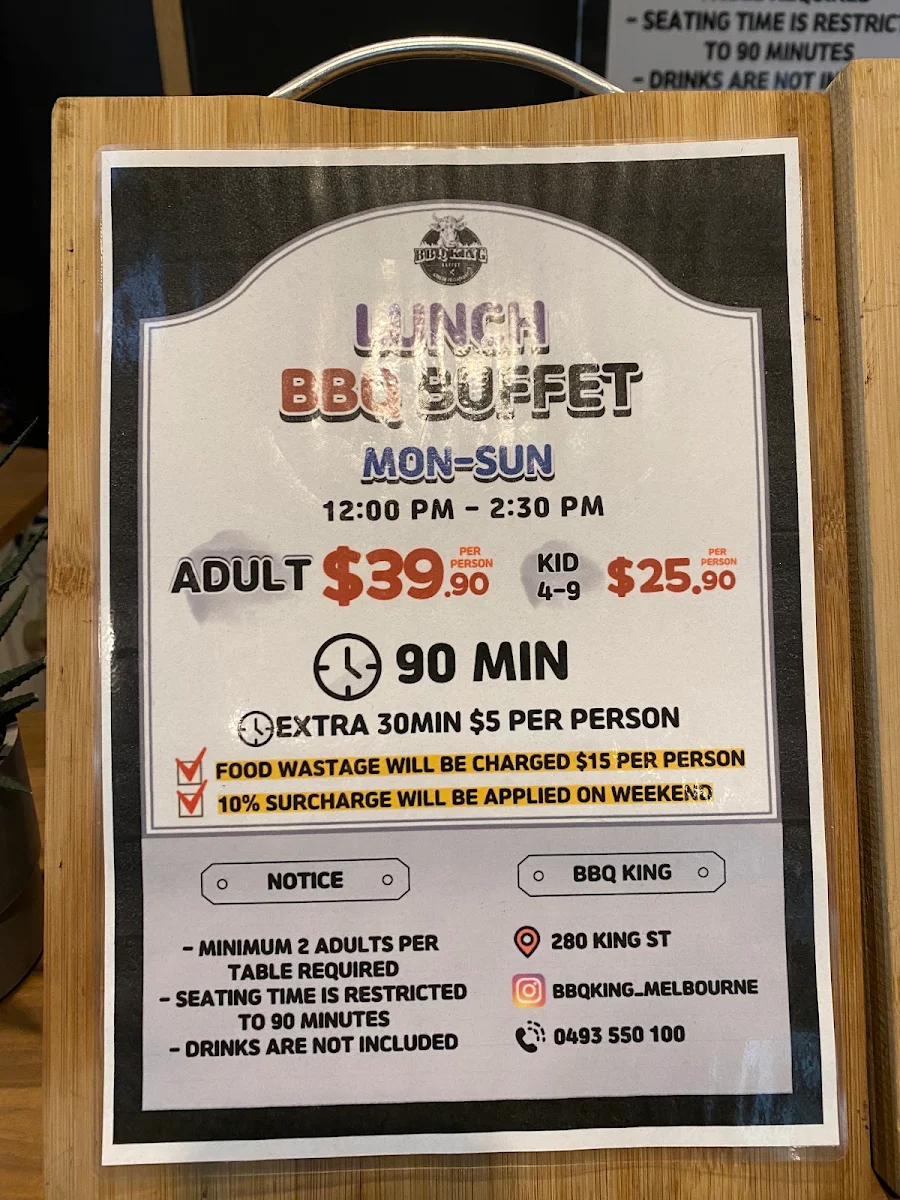 Menu, BBQ King