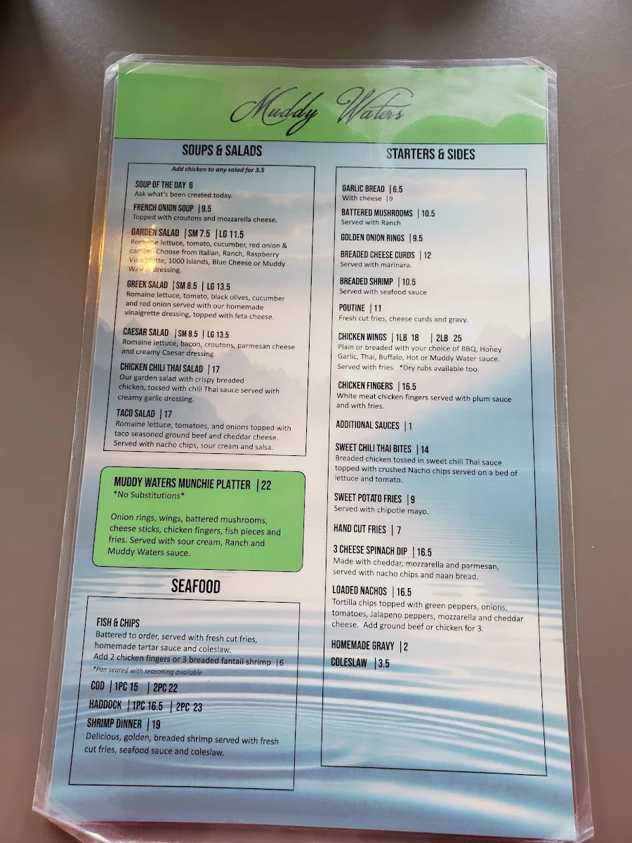 Menu, Muddy Waters Restaurant