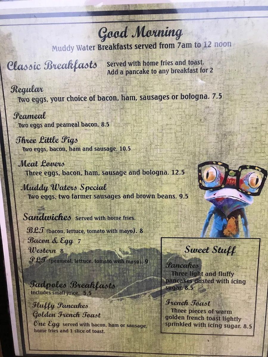 Menu, Muddy Waters Restaurant