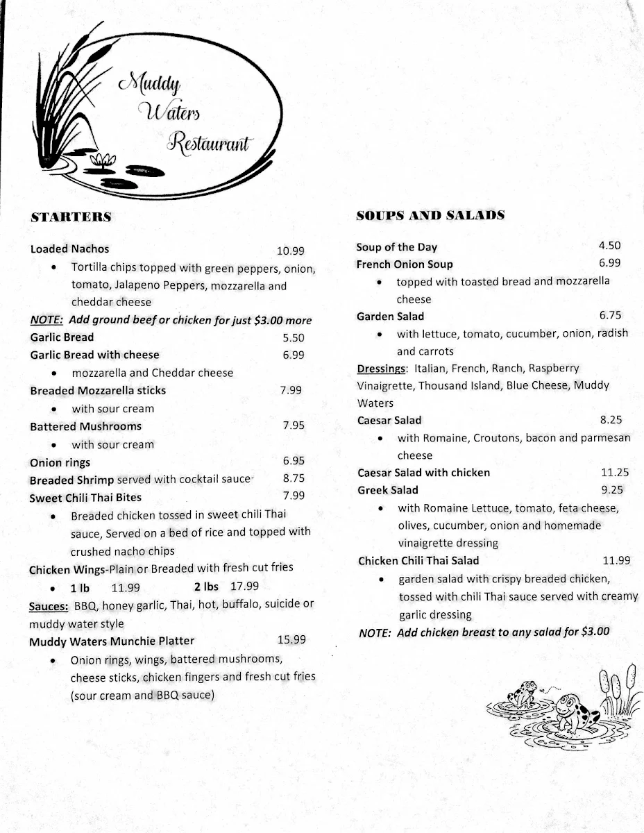 Menu, Muddy Waters Restaurant