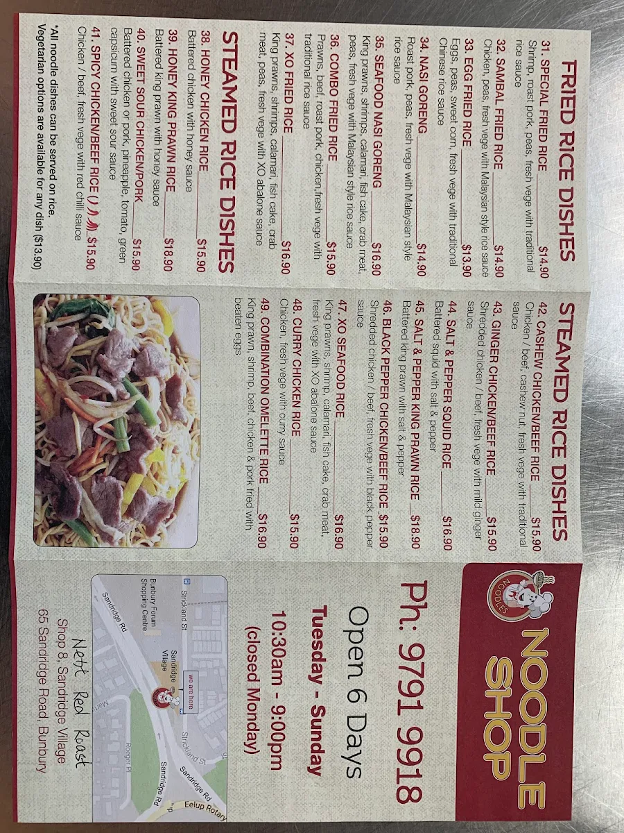 Menu, Noodle shop