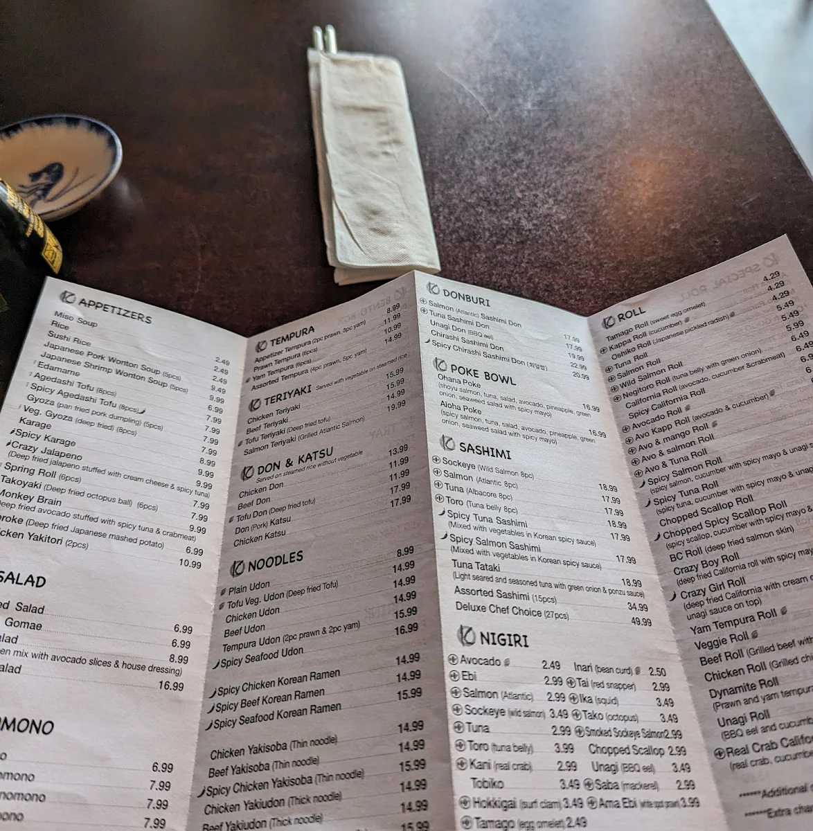Menu, Sushi-K