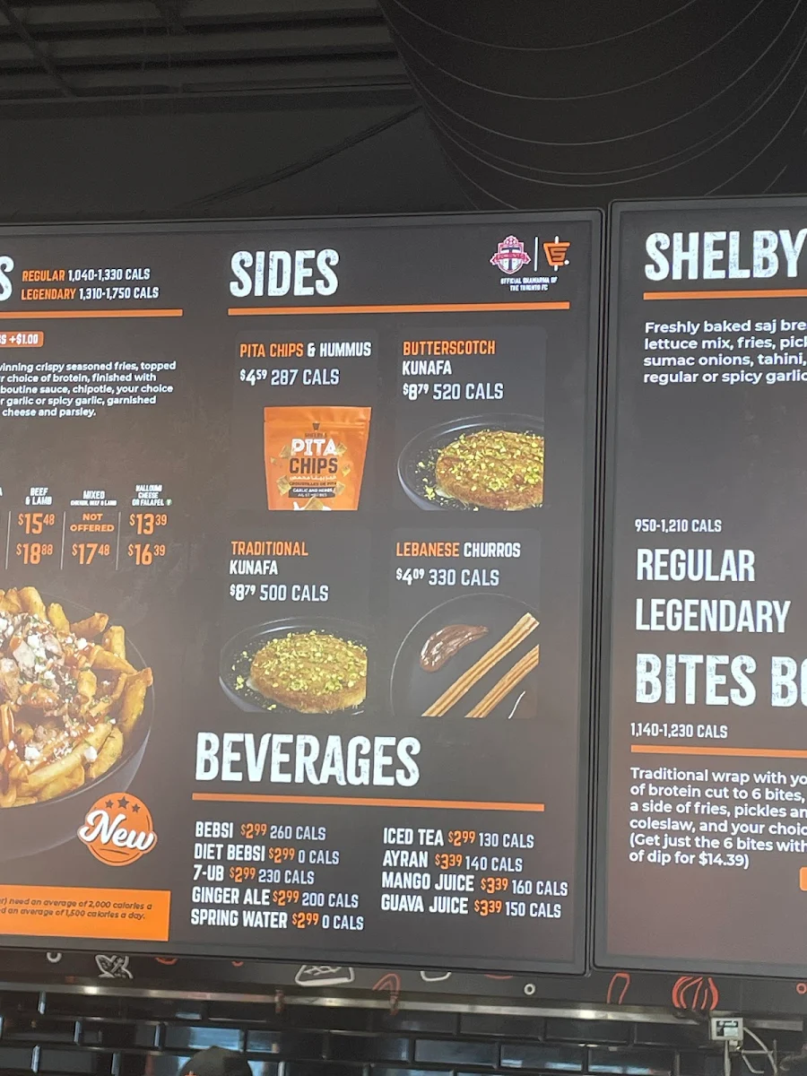 Menu, Shelby's Legendary Shawarma
