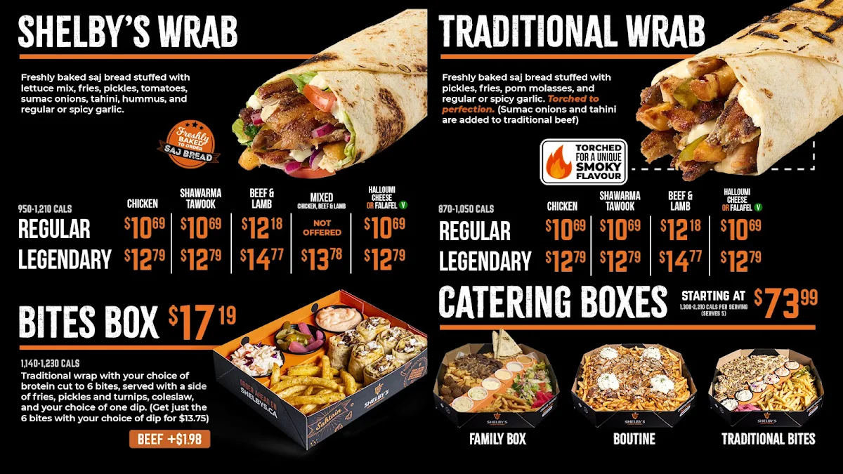 Menu, Shelby's Legendary Shawarma