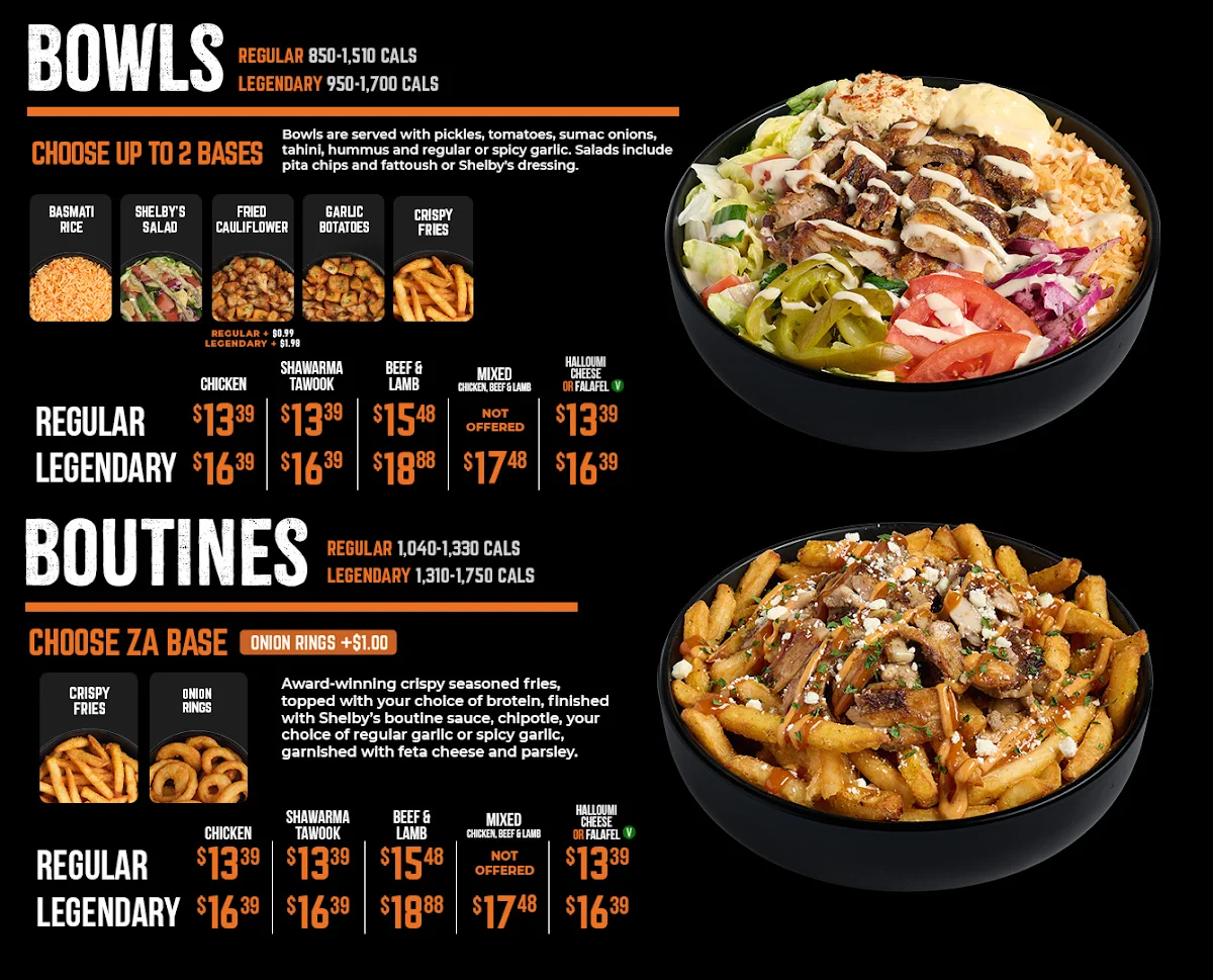 Menu, Shelby's Legendary Shawarma