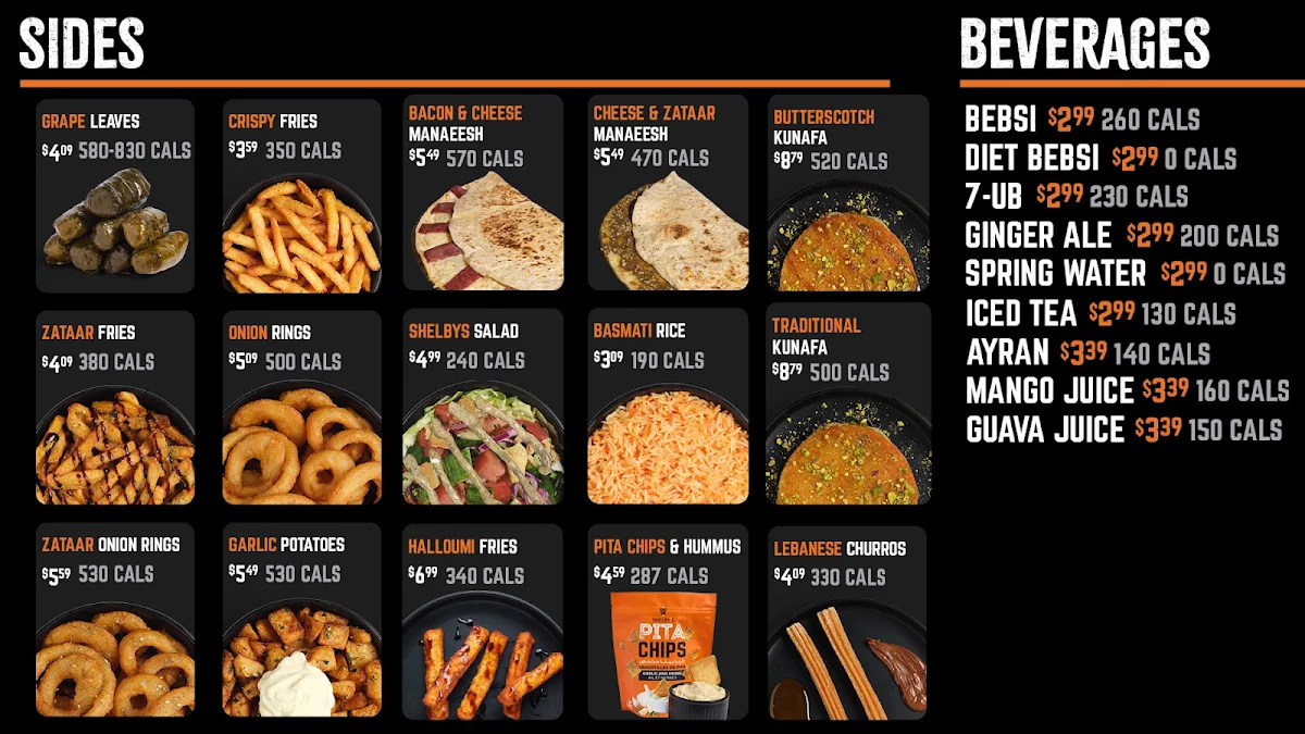Menu, Shelby's Legendary Shawarma