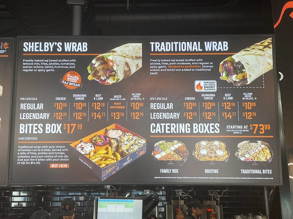 Menu, Shelby's Legendary Shawarma