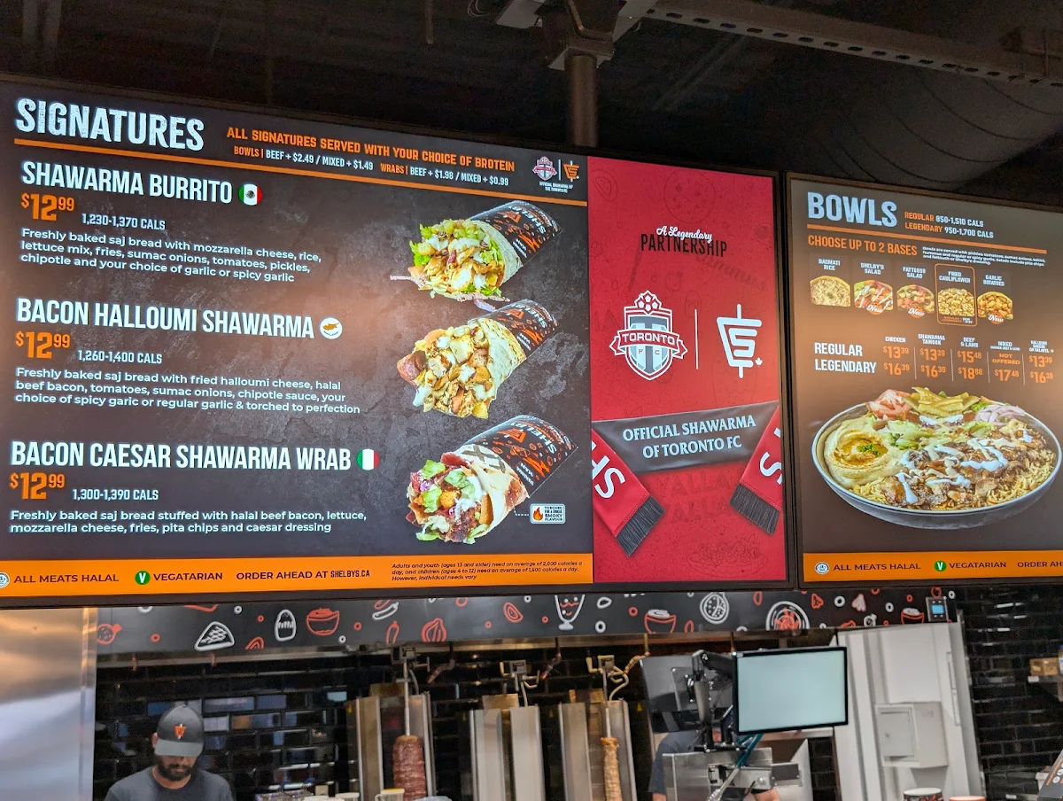 Menu, Shelby's Legendary Shawarma