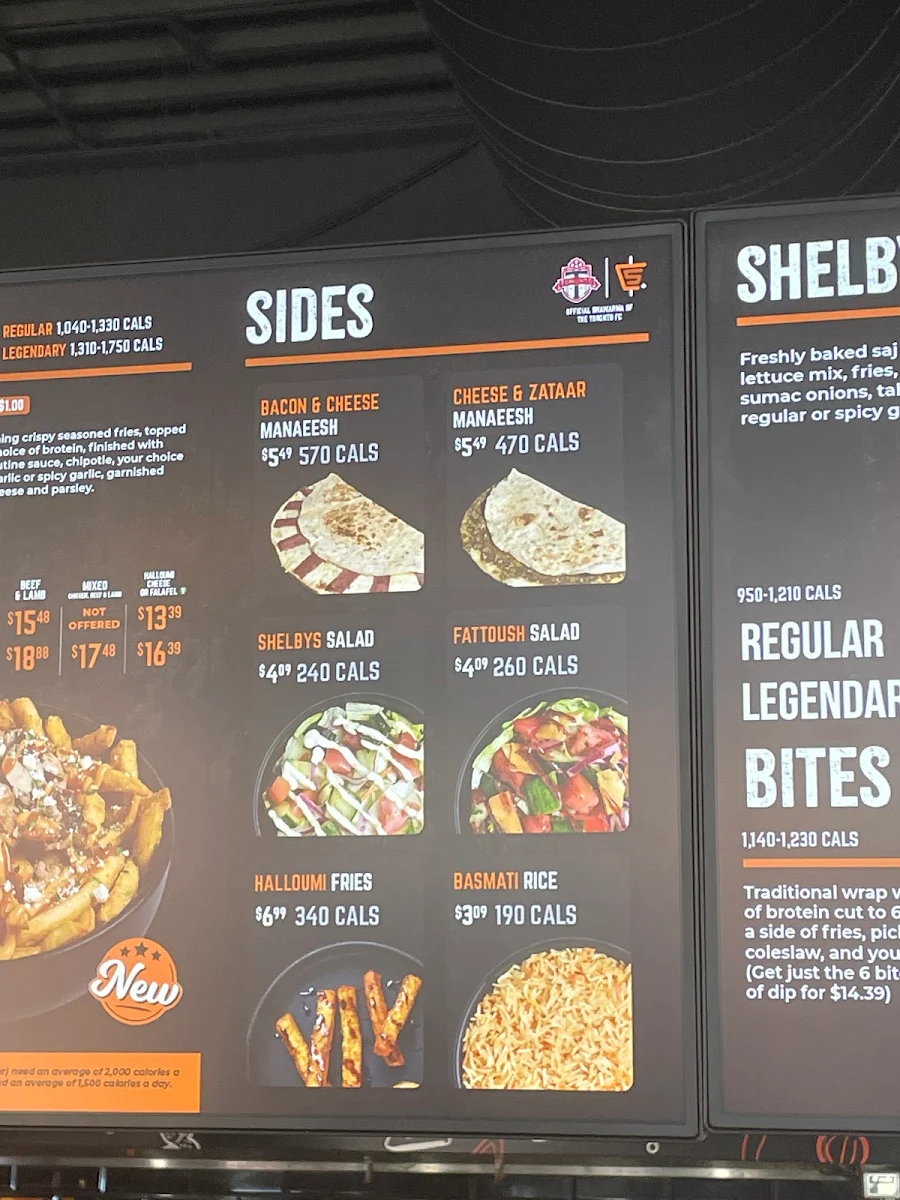 Menu, Shelby's Legendary Shawarma