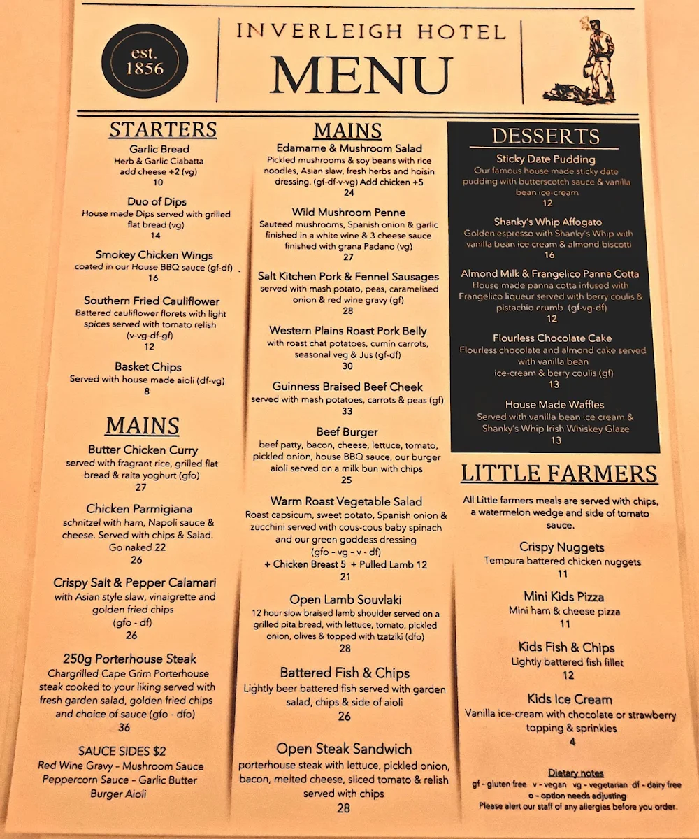 Menu, Inverleigh Hotel