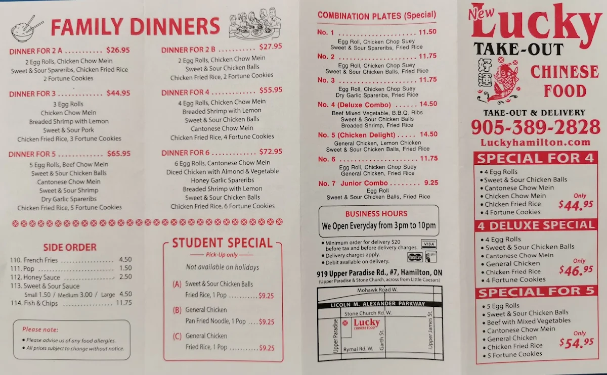 Menu, Lucky Chinese Food Takeout