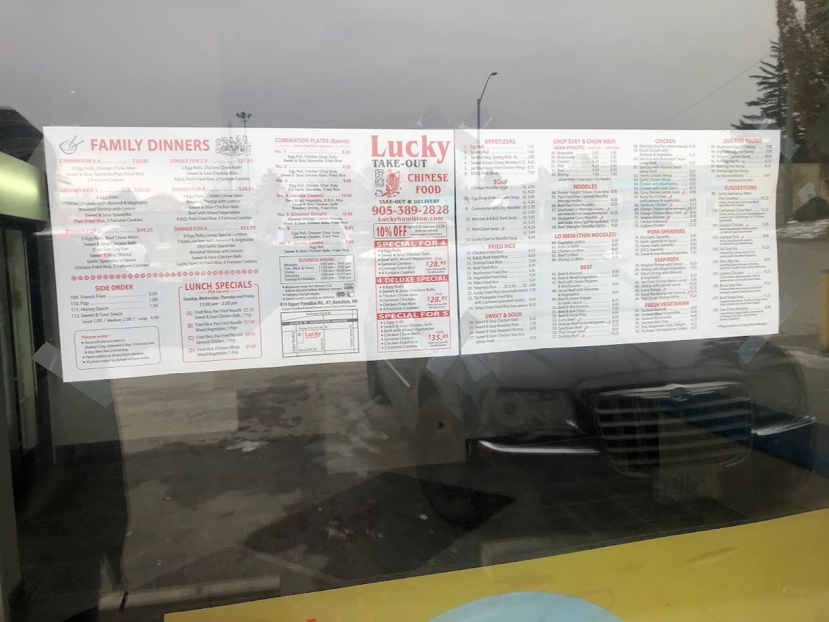 Menu, Lucky Chinese Food Takeout