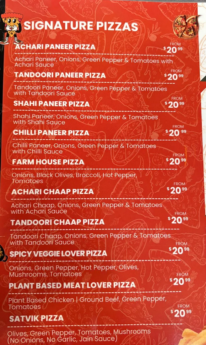 Menu, Mr. Singh's Pizza Woodstock