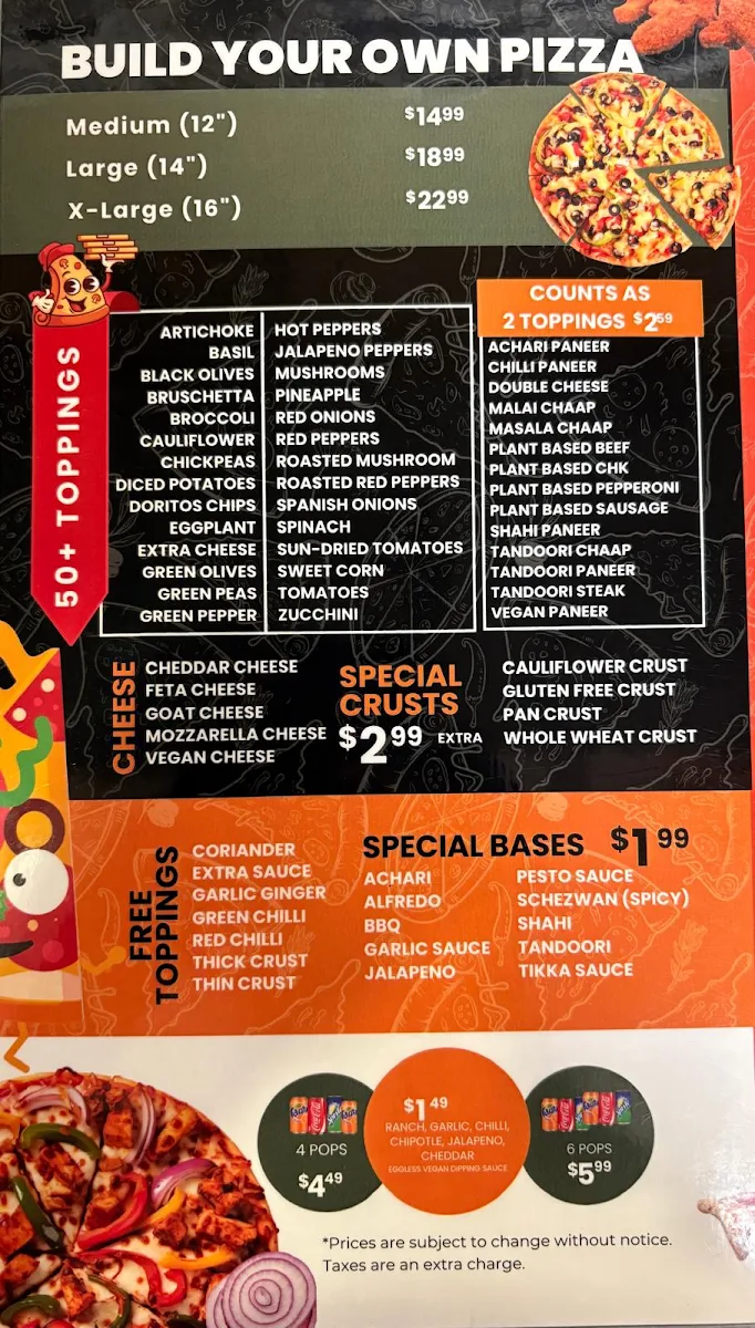 Menu, Mr. Singh's Pizza Woodstock