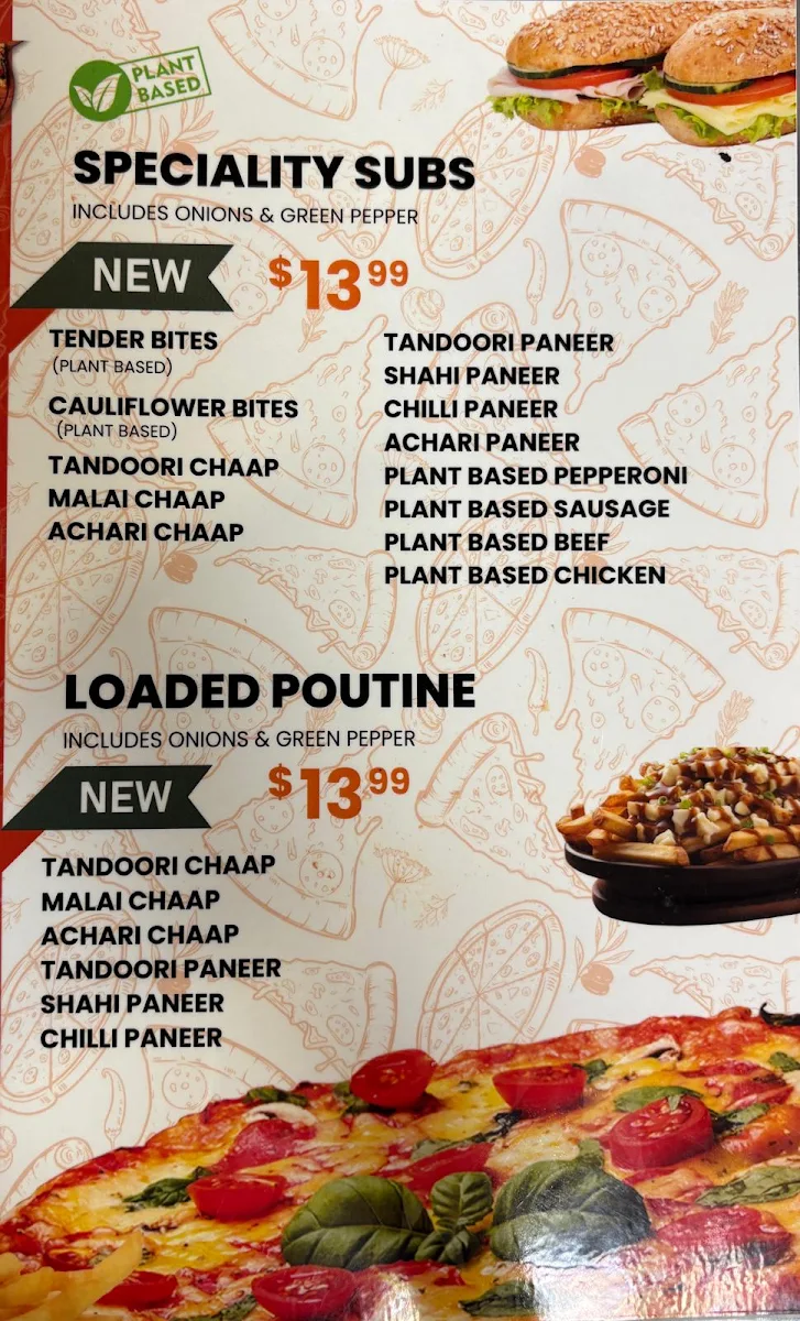 Menu, Mr. Singh's Pizza Woodstock