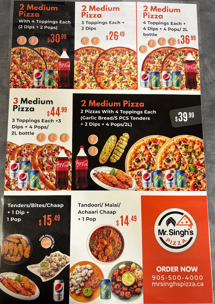 Menu, Mr. Singh's Pizza Woodstock