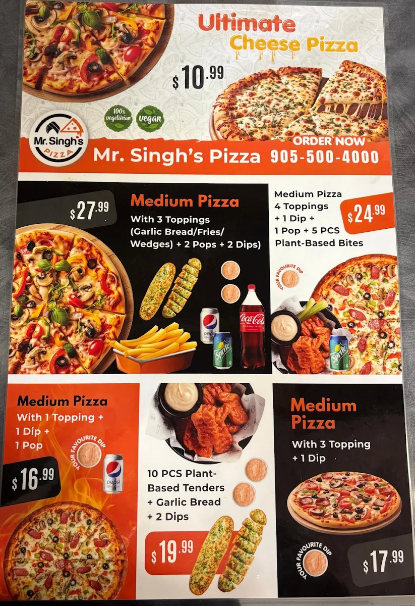 Menu, Mr. Singh's Pizza Woodstock