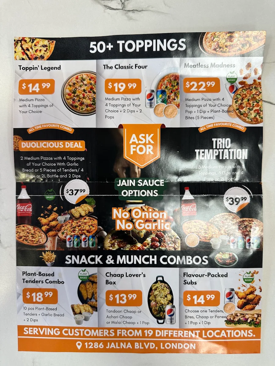 Menu, Mr. Singh's Pizza Woodstock