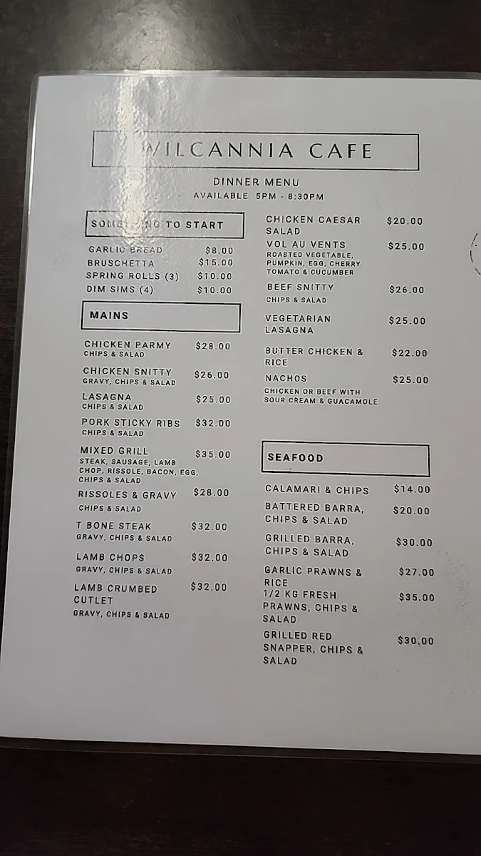Menu, Wilcannia Cafe 2836
