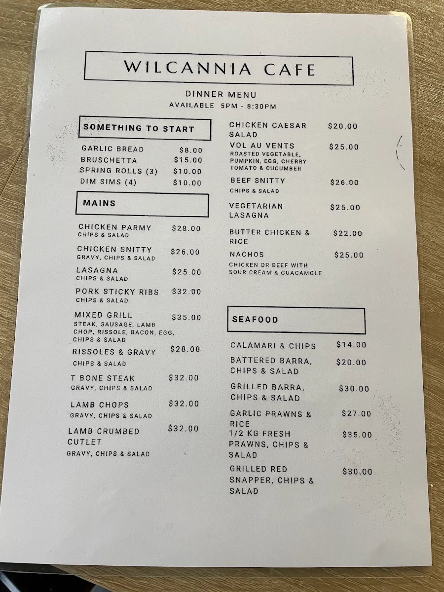 Menu, Wilcannia Cafe 2836