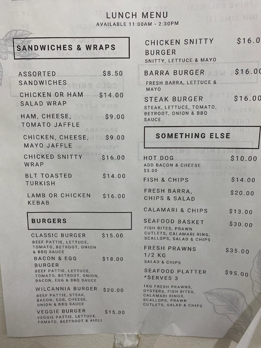 Menu, Wilcannia Cafe 2836